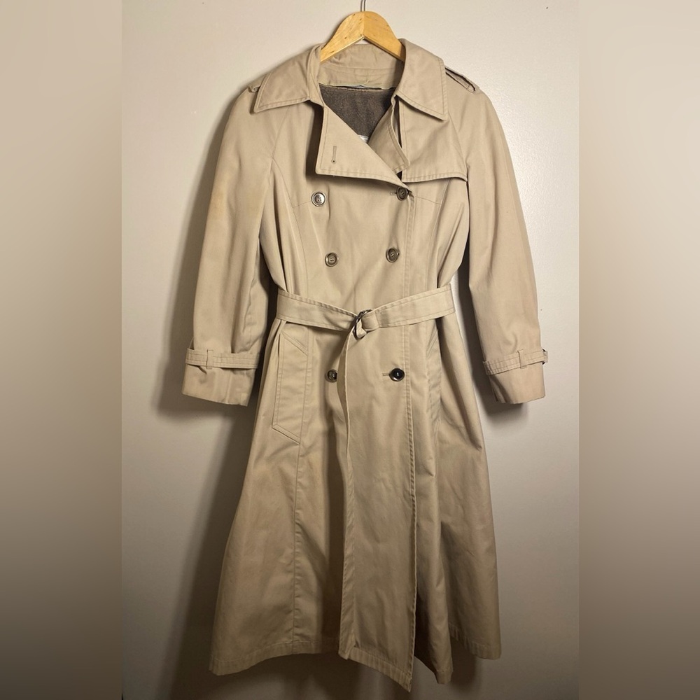 London Fog Tan Double-Breasted Trench Coat w Sherpa Removable Liner & Belt Sz 8